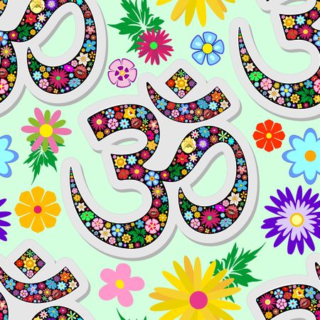 Namaste Floral Yoga Sign Seamless Pattern Vector Textile Designのイラスト素材
