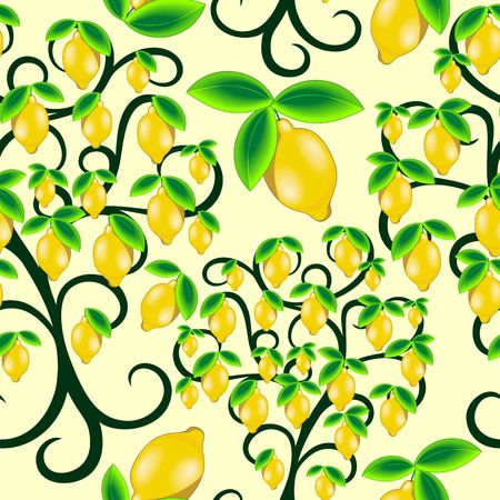 Lemon Tree Summer Juicy Fruit Seamless Pattern Vector Designのイラスト素材