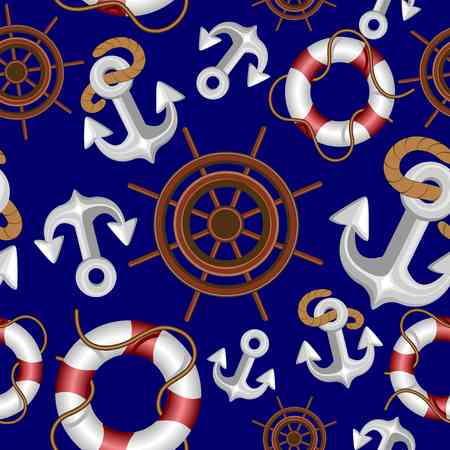 Nautical Marine and Navigation Elements Vector Seamless Fabric Textile Pattern Designのイラスト素材