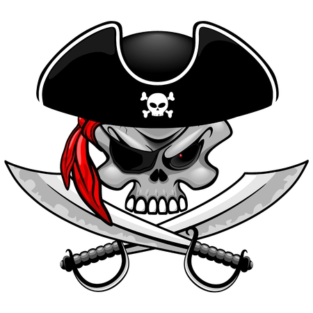 Pirate Captain Skull with Crossed Sabers vector illustration isolated on whiteのイラスト素材