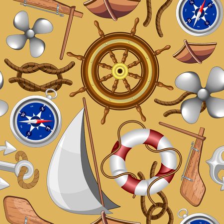 Nautical Marine and Navy Vector Objects Seamless Pattern Textile Designのイラスト素材