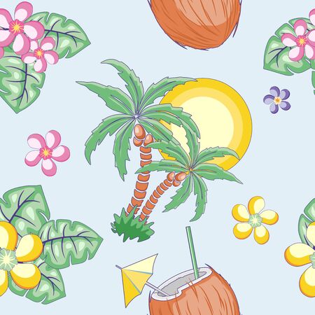 Summer Exotic Mood Vector Seamless Pattern Textile Designのイラスト素材