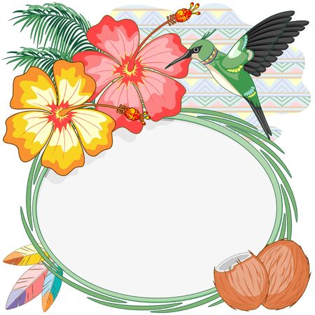 Hummingbirds on Summer Exotic Frame Vector Graphic Art Designのイラスト素材