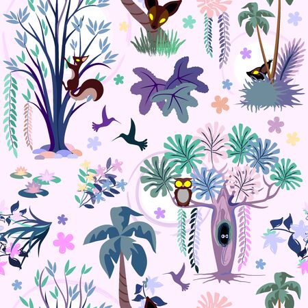 Enchanted Pink Jungle Seamless Vector Pattern Textile Designのイラスト素材