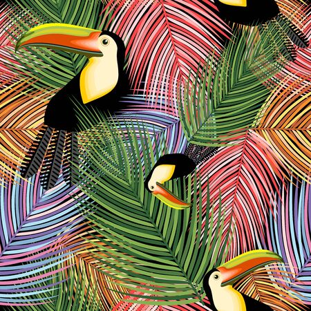 Toucans and Palm Leaves vector Seamless Textile Pattern Designのイラスト素材