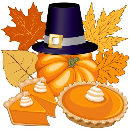 Halloween Thanksgiving Pumpkin Pie Holidays Composition Vector Illustrationのイラスト素材