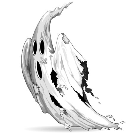 Funny Ghost Scratched and Scared Character Vector Illustration Isolated on Whiteのイラスト素材