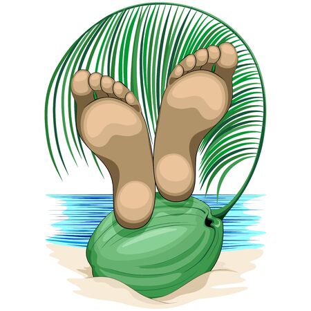 Feet Relax on Coconut Beach Life Vacations Vector illustration isolated on White Copyright BluedarkArtのイラスト素材