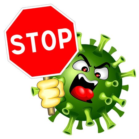 Coronavirus Evil Virus with Stop Sign Vector Character isolated on whiteのイラスト素材