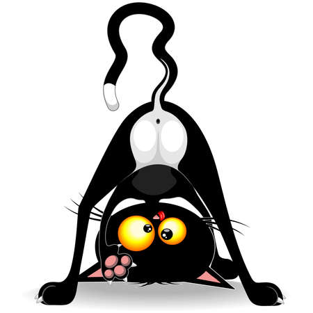 Cat Upside Down Funny Cartoon Character Vector Illustration isolated on whiteのイラスト素材