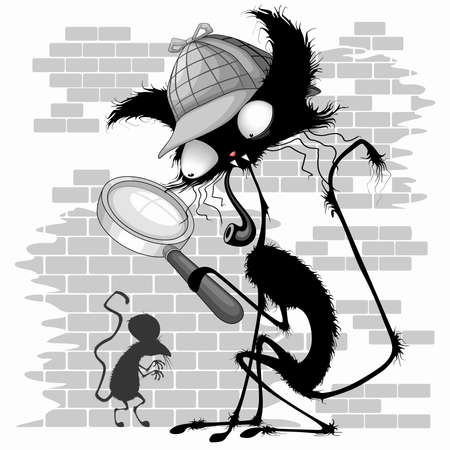 Cat Cartoon  Parody funny Cartoon Character and mouse shadow on the Wall Vector Illustrationのイラスト素材