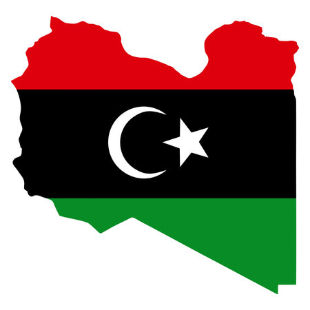 Libya Flag with star and moon on Map vector illustration isolated on white backgroundのイラスト素材