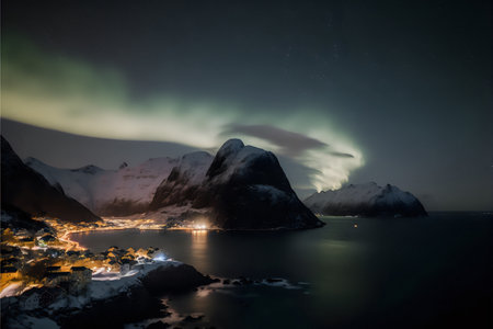 The aurora borealis, also known as the northern lights, is a natural light display seen in the high-latitude regions.の写真素材