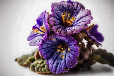 Intricate purple petals of an African violet close-upの写真素材