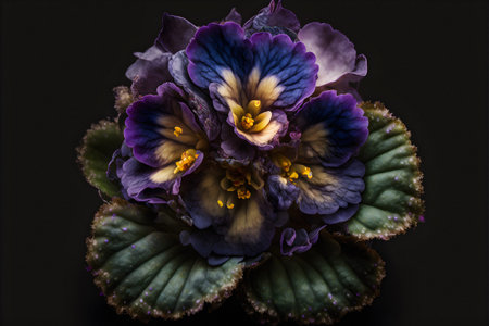 Intricate purple petals of an African violet close-upの写真素材