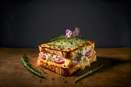 Authentic French Croque Monsieur with ham, cheese, and dijon mustard