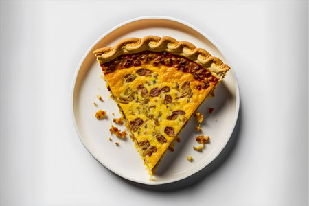 Gourmet Quiche Lorraine with bacon, cheese, and egg custard fillingの写真素材