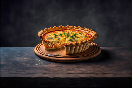 Gourmet Quiche Lorraine with bacon, cheese, and egg custard fillingの写真素材