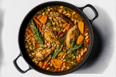 Classic Cassoulet with beans, meat, and a crispy breadcrumb topping