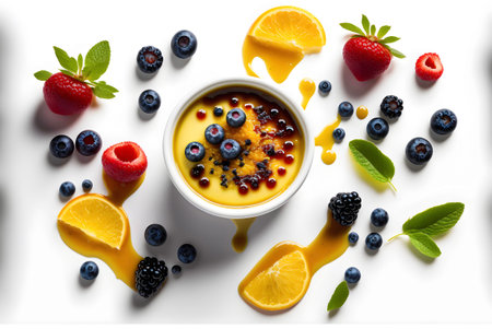 Elegant CrÃ¨me BrÃ»lÃ©e with a classic custard base and a colorful fruit topping