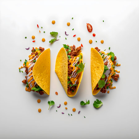 Tasty Tacos with Avocado, Salsa, and Lime white backgroundの写真素材