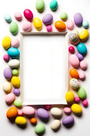 Bright Easter egg with blank space in middle, perfect for adding text or graphics. Ideal for social media, websites & marketing. Celebrate Easter and Spring with this colorful andの写真素材