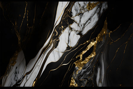 Elegant black, white, and gold marble background texture for use in design projectsの写真素材