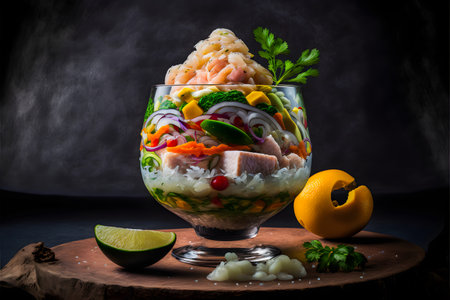 Title: Ceviche food photography collection. High-quality images showcase this beloved traditional dish in all its glory, from classic street food to gourmet styles.の写真素材