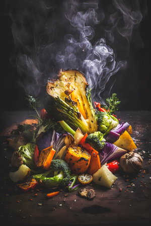 Celebrate the power of plant-based cuisine with our roasted vegetable vegan food photography. High-quality images showcase a vibrant array of fresh, healthy veggies roastedの写真素材