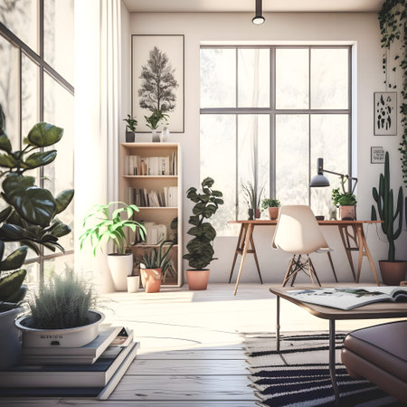 Bring Life to Your Home with this Modern and Minimalistic Living Room featuring Green Plants - Concept Design for Your Next Interior Decorating Project,の写真素材