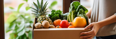 Fresh and Organic Vegetables Delivered to Your Doorstep: Woman's Exciting Deliveryの写真素材