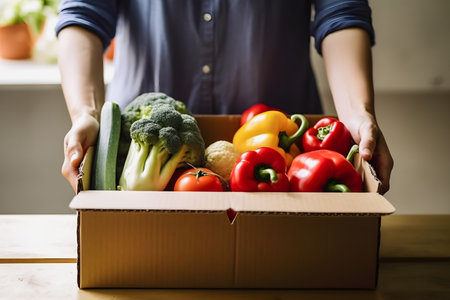 Fresh and Organic Vegetables Delivered to Your Doorstep: Woman's Exciting Deliveryの写真素材
