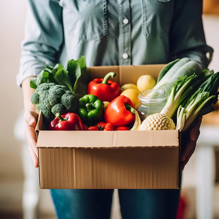 Fresh and Organic Vegetables Delivered to Your Doorstep: Woman's Exciting Deliveryの写真素材
