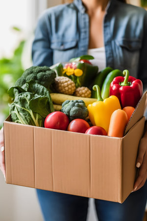 Fresh and Organic Vegetables Delivered to Your Doorstep: Woman's Exciting Deliveryの写真素材