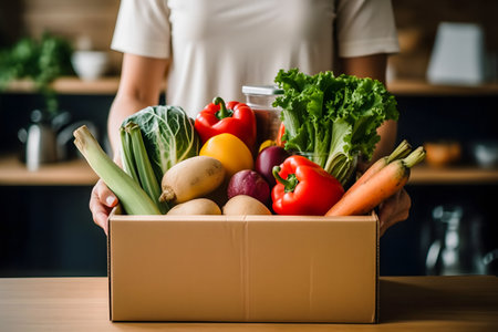 Fresh and Organic Vegetables Delivered to Your Doorstep: Woman's Exciting Deliveryの素材