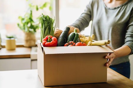 Fresh and Organic Vegetables Delivered to Your Doorstep: Woman's Exciting Deliveryの素材