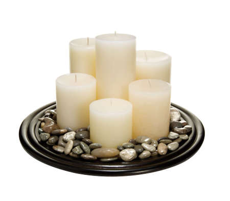 Candles on a bed of rocks, Zen, home decorの写真素材