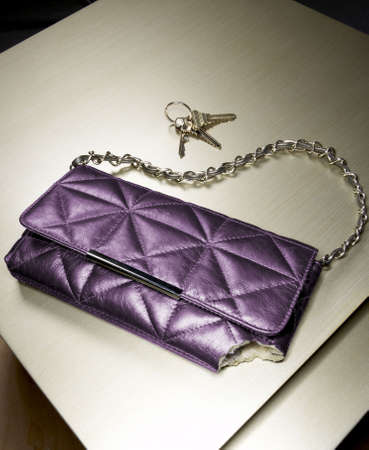 purple purse and keys, brokenの写真素材