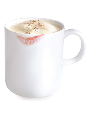 mug of eggnog with lipstick stain on itの写真素材
