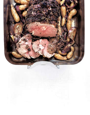 roast prime rib wth apple compoteの写真素材