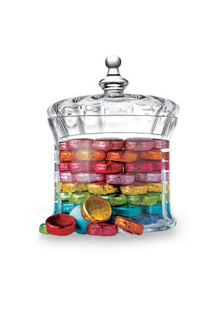 canister full of foil-wrapped cookiesの写真素材