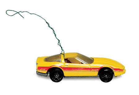 holiday, toy car made into an ornament for christmas treeの写真素材