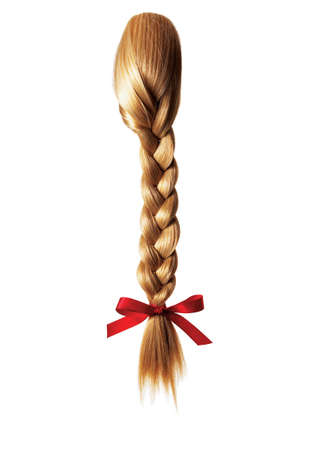 blond braid of girl's hairの写真素材
