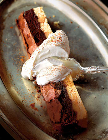 dessert, recipe, brownie with whipped creamの写真素材