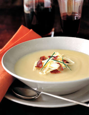 soup, appetizer entree, main, creamy potato soup with baconの写真素材