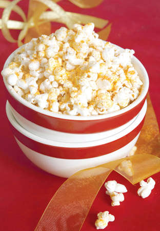bowl of seasoned popcornの写真素材
