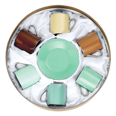 kitchen appliance, colored cups in a round boxの写真素材