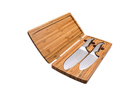 kitchen appliance, two chrome knivesの写真素材