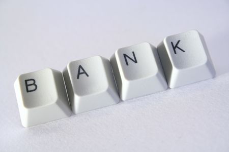 Computer keys and the word bank.の写真素材