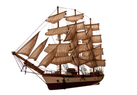 A model of an old clipper on a white background.の写真素材